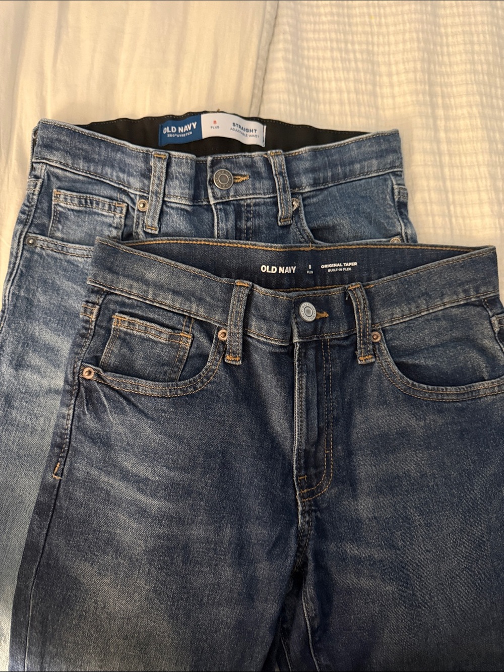 Old Navy Boys Denim Straight and Taper Jeans in Medium and Dark Blue Washes